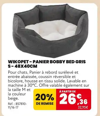 Animalis Wikopet panier bobby bed gris s offre