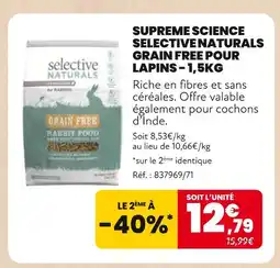 Animalis Selective naturals supreme science grain free pour lapins offre