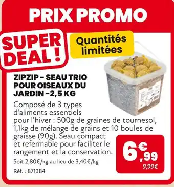 Animalis Zipzip seau trio pour oiseaux du jardin offre