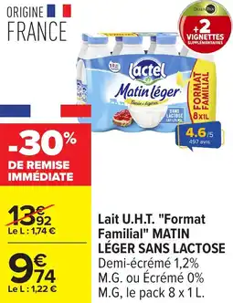 Carrefour Lait u.h.t. format familial matin léger sans lactose offre