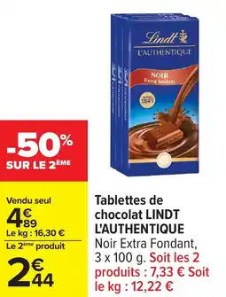 Carrefour Tablettes de chocolat lindt l'authentique offre