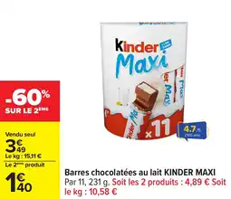 Carrefour Barres chocolatées au lait kinder maxi offre