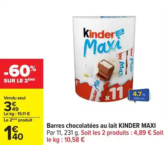 Carrefour Barres chocolatées au lait kinder maxi offre