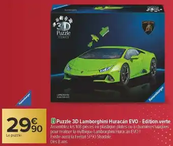 Carrefour Puzzle 3d lamborghini huracán evo edition verte offre