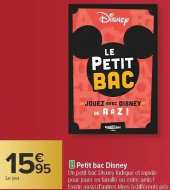 Carrefour Petit bac disney offre