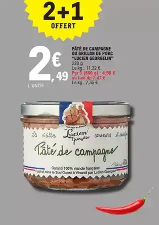 E.Leclerc U - pâté de campagne ou grillon de porc offre