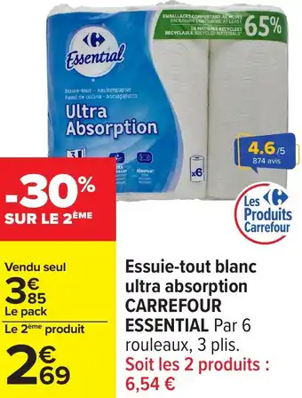 Carrefour Essuie tout blanc ultra absorption carrefour essential offre