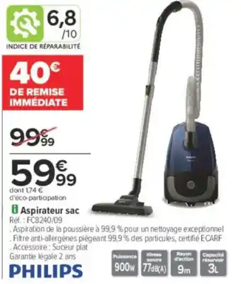 Carrefour Aspirateur sac philips offre