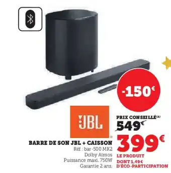 Hyper U JBL Barre de son + caisson offre