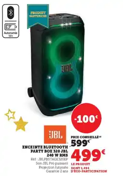 Hyper U JBL Enceinte bluetooth party box 320 240 w rms offre