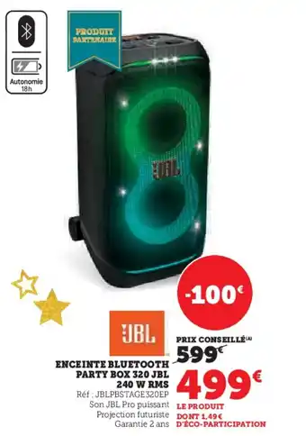 Hyper U JBL Enceinte bluetooth party box 320 240 w rms offre