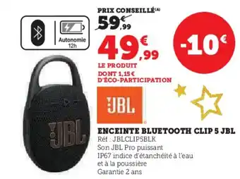 Hyper U JBL Enceinte bluetooth clip 5 offre
