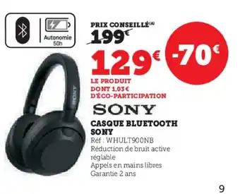 Hyper U SONY Casque bluetooth offre