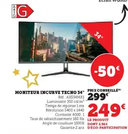 Hyper U Moniteur incurve tecno 34" offre
