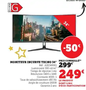 Hyper U Moniteur incurve tecno 34" offre