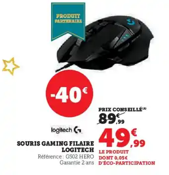 Hyper U LOGITECH Souris gaming filaire offre