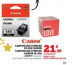 Hyper U CANON Cartouche d'encre pg 540 canon memories made to cl-541 offre