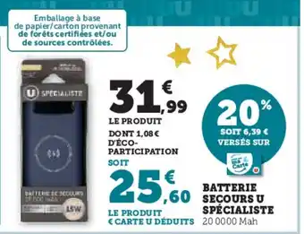 Hyper U Batterie secours u spécialiste offre