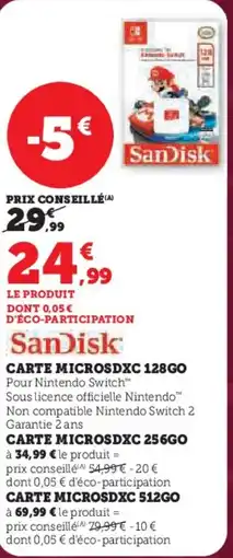 Hyper U Carte microsdxc 128go offre