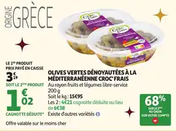 Auchan Olives vertes dénoyautées à la méditerranéenne croc' frais offre