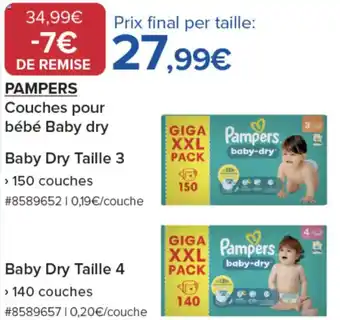 Costco PAMPERS Couches pour bébé Baby dry offre