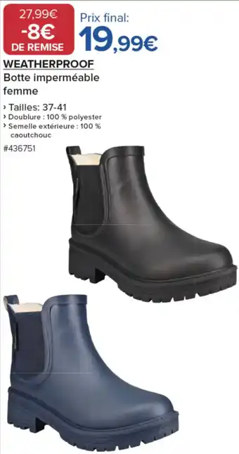 Costco WEATHERPROOF Botte imperméable femme offre