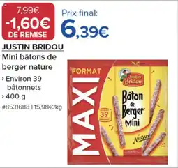 Costco JUSTIN BRIDOU Mini bâtons de berger nature offre