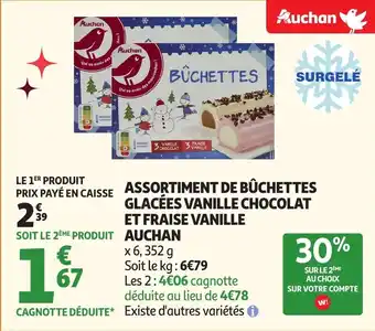 Auchan Assortiment de bûchettes glacées vanille chocolat et fraise vanille auchan offre