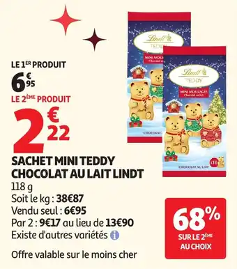 Auchan Sachet mini teddy chocolat au lait lindt offre