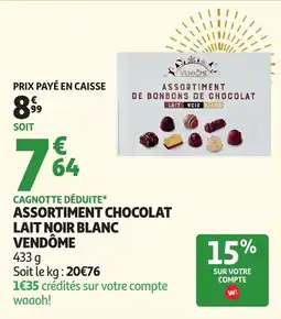 Auchan Assortiment chocolat lait noir blanc vendôme offre