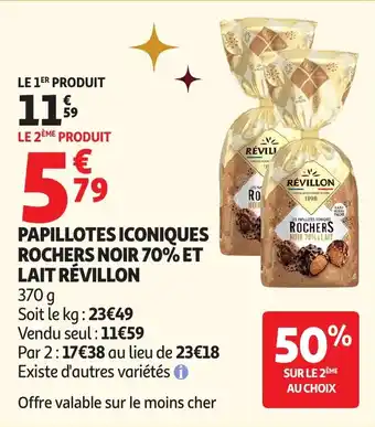 Auchan Papillotes iconiques rochers noir 70% et lait révillon offre