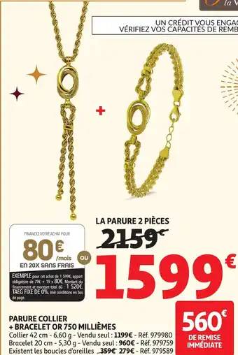 Auchan Parure collier + bracelet or 750 millièmes offre