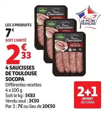 Auchan 4 saucisses de toulouse socopa offre