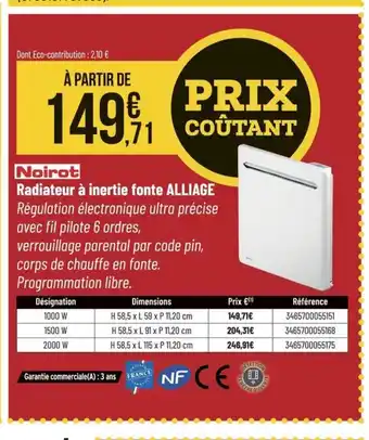 Bricorama NOIROT Radiateur à inertie fonte offre