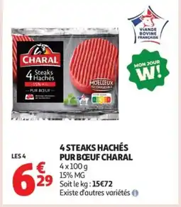 Auchan Supermarché CHARAL 4 steaks hachés pur bœuf offre