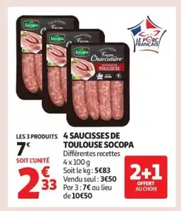 Auchan Supermarché SOCOPA 4 saucisses de toulouse offre