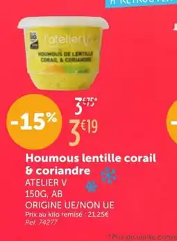 L'Eau Vive ATELIER V Houmous lentille corail & coriandre offre