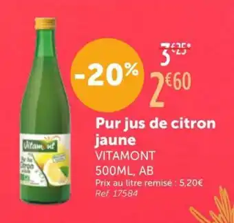 L'Eau Vive VITAMONT Pur jus de citron jaune offre