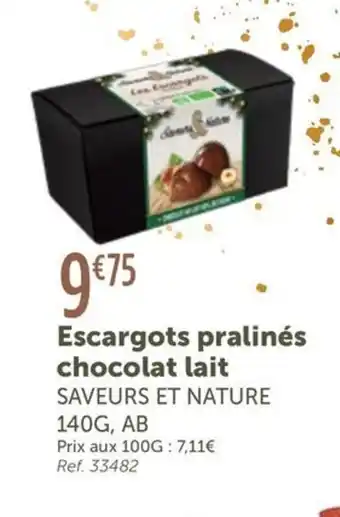 L'Eau Vive SAVEURS ET NATURE Escargots pralinés chocolat lait offre