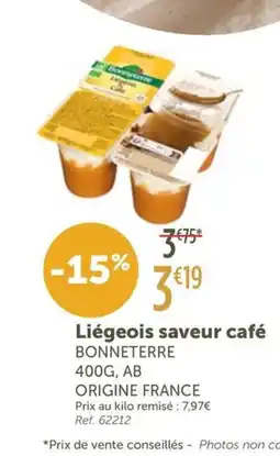 L'Eau Vive BONNETERRE Liégeois saveur café offre