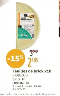 L'Eau Vive BIOBLEUD Feuilles de brick x10 offre