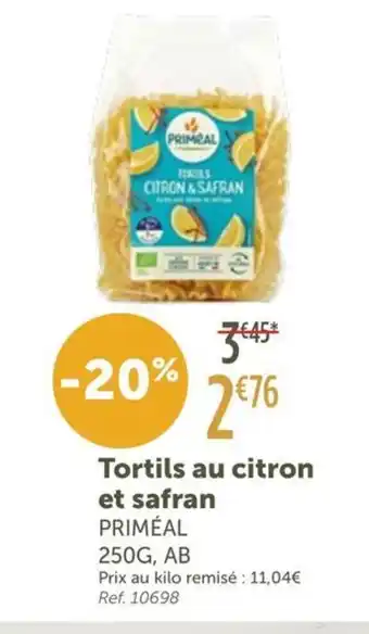 L'Eau Vive PRIMÉAL Tortils au citron et safran offre