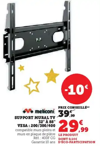Super U Support mural tv 32" à 88" vesa: 200/300/400 offre