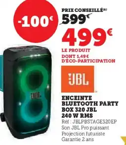 Super U Enceinte bluetooth party box 320 jbl 240 w rms offre
