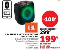 Super U Enceinte party box encore essential 2 jbl offre