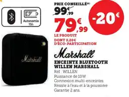 Super U Enceinte bluetooth willen marshall offre
