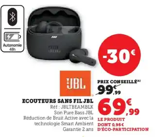 Super U Ecouteurs sans fil jbl offre