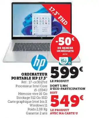 Super U Ordinateur portable hp 17.3" offre