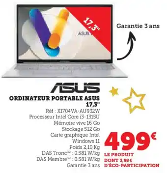 Super U Ordinateur portable asus 17,3 offre