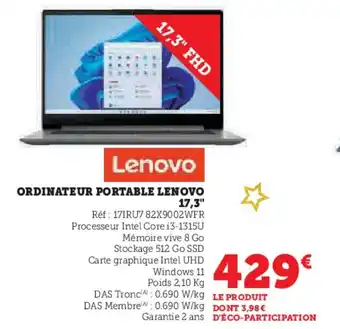 Super U Ordinateur portable lenovo 17,3" offre